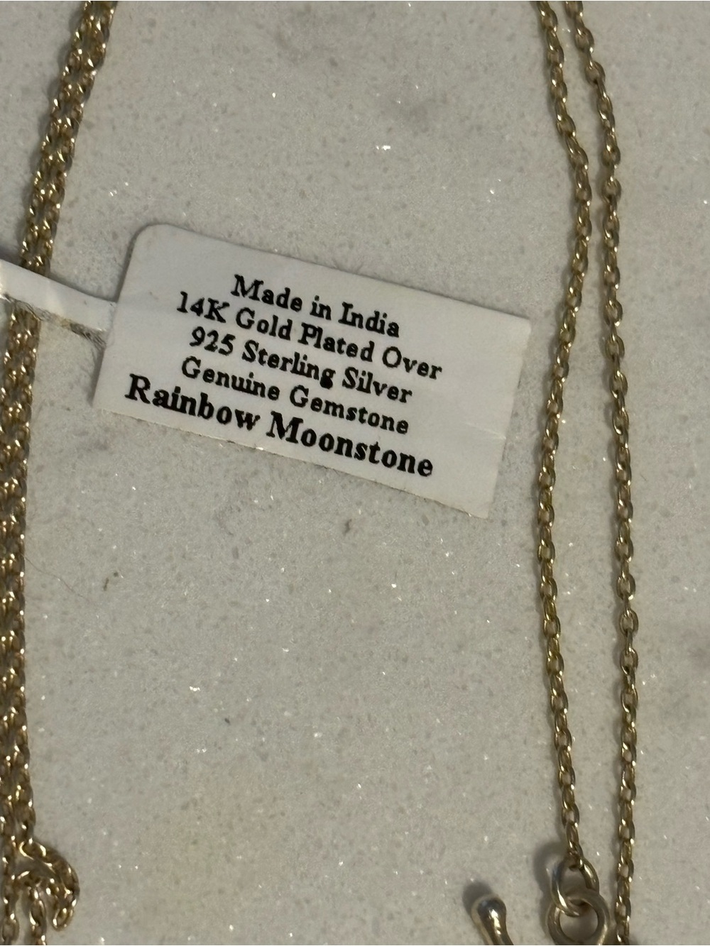 Gold-Plated Rainbow Moonstone Pendant Necklace - Gold & White - Picture 2 of 8